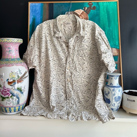 Vintage Classic Men's Casual Button Down Shirt - Cream and Black XXL - Picture 13 of 15